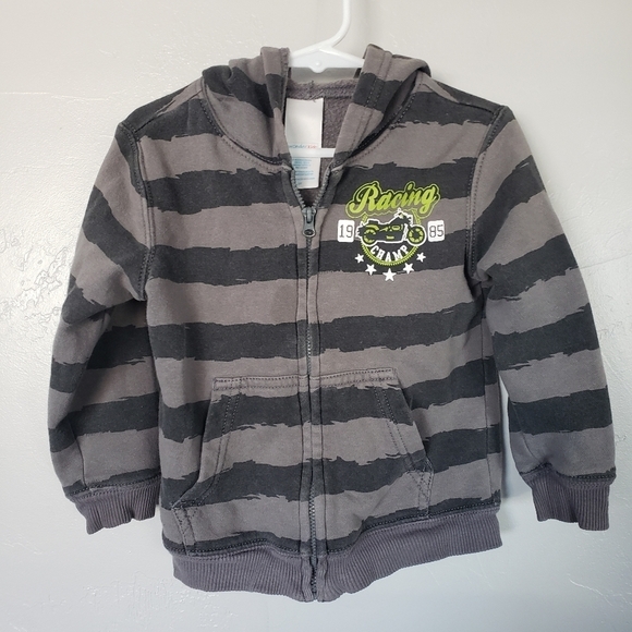 Wonder Kids Toddler Boy 2T Grey Striped Jacket Full Zip Hooded Motorcycle - Picture 1 of 5